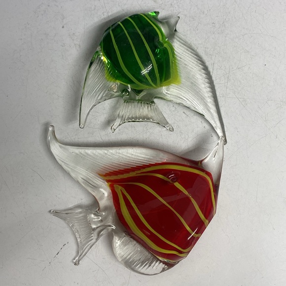 Handblown Glass Fish Paperweights Red Green Pair - Picture 7 of 15